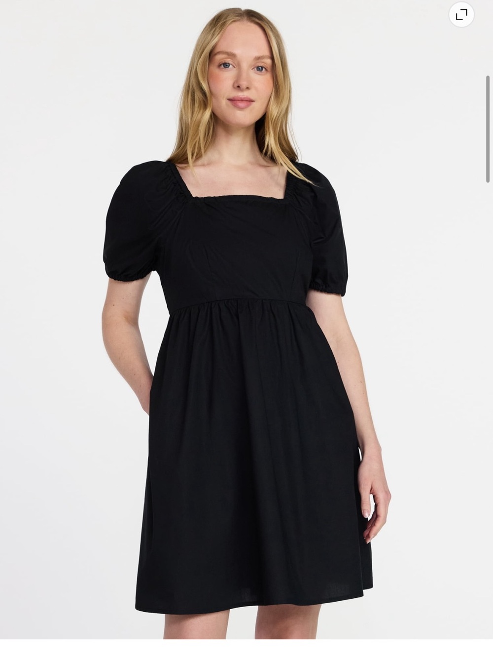 Mini Square-Neck Puff Sleeve Tie Back Dress in Black